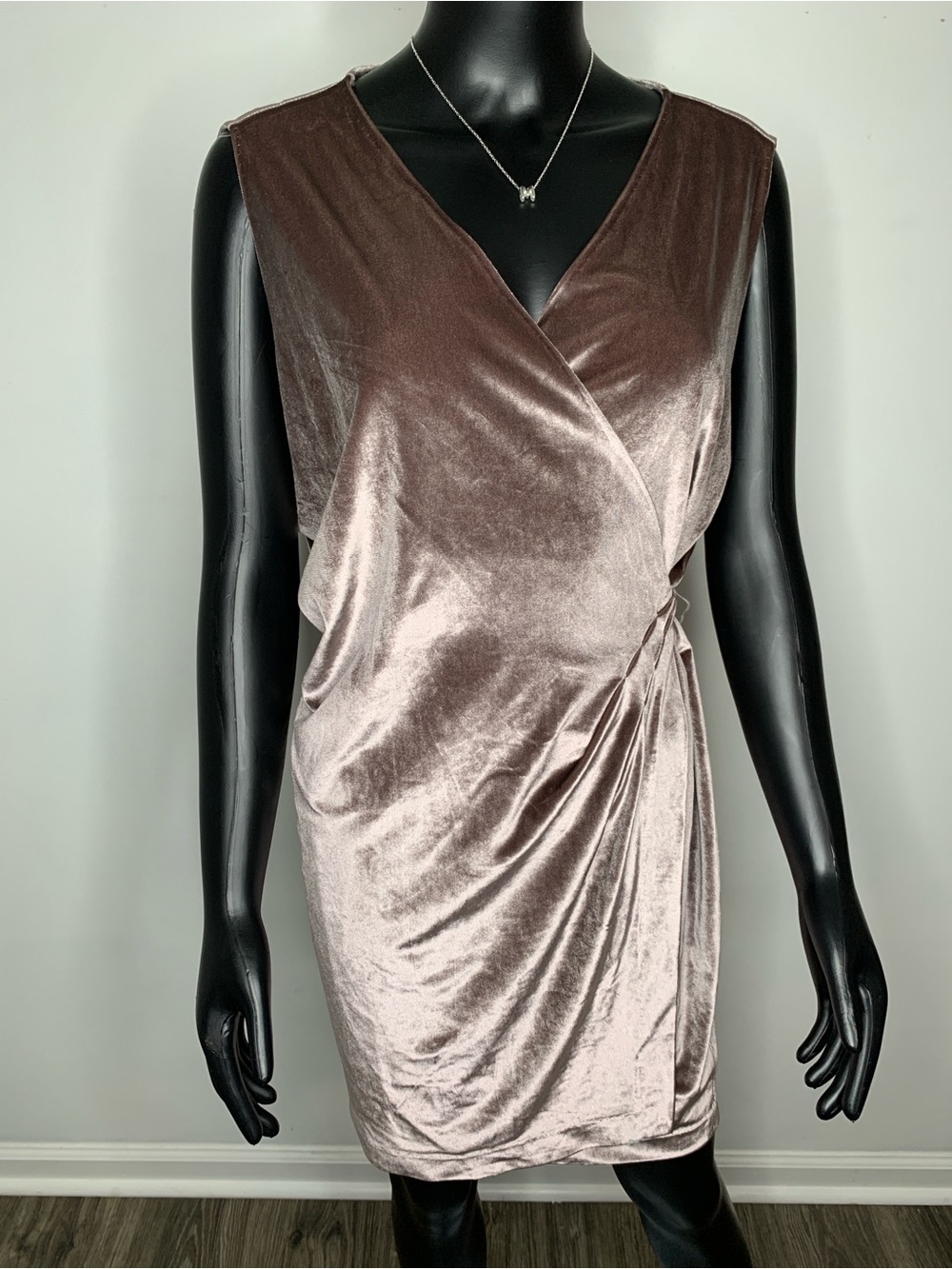 Barneys New York Sleeveless Velvet Wrap Mini Dress in Dusty Rose